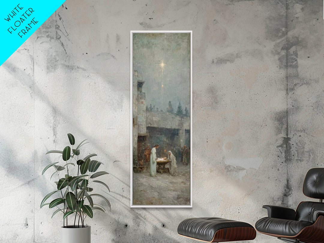 Holy Night Grace – Framed Canvas Print – Tall Narrow Wall Art – Christian Christmas Art – Christian Art Canvas – Jesus Painting – Jesus Art