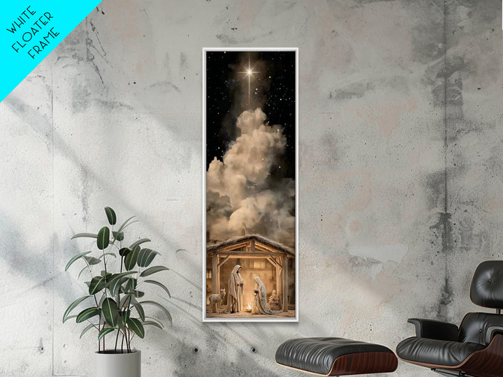 Manger Sky Blessing – Framed Canvas Print – Tall Narrow Wall Art – Christian Art Canvas – Christian Christmas Art – Jesus Art – Jesus Paint