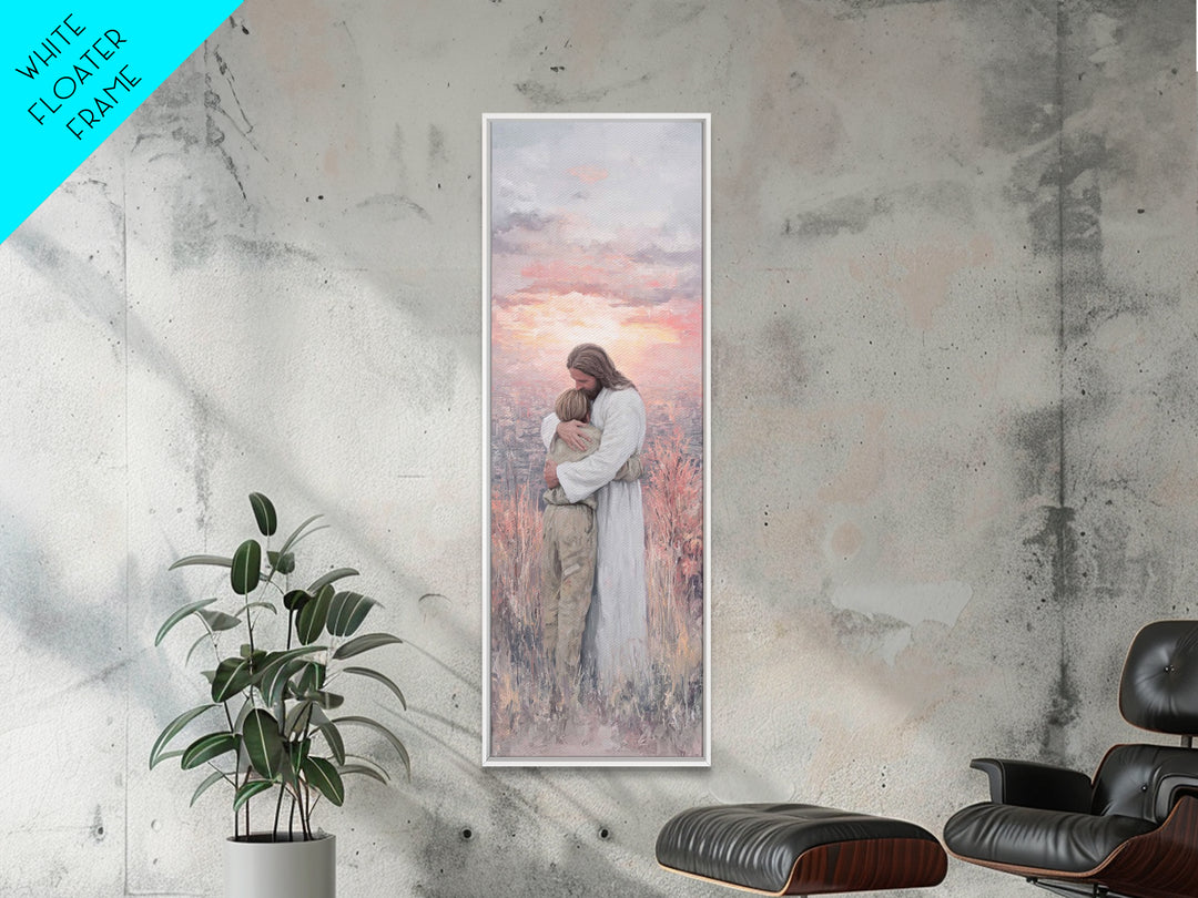 Eternal Peace Embrace – Framed Canvas Print – Jesus Painting – Christian Wall Art – Christian Art Canvas – Modern Christian Art – Tall Skin