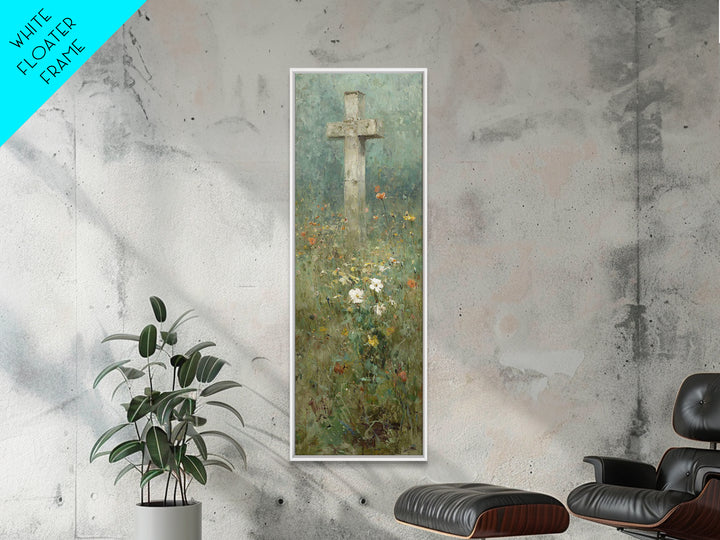 Cross In Bloom, Framed Canvas Print, Christian Art Canvas, Christian Wall Art, Vintage Christian Art, Christian Painting, Tall Narrow Wall