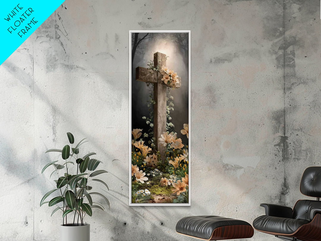 Radiant Cross Garden – Framed Canvas Print – Christian Art Canvas – Christian Wall Art – Christian Painting – Modern Christian Art – Skinny