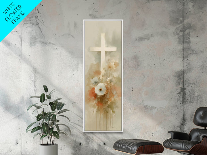 Soft Cross Blossoms | Framed Canvas Print | Christian Art | Christian Art Canvas | Christian Wall Art | Subtle Christian Art | Narrow Art