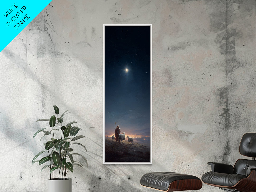 Shepherds In Wonder, Framed Canvas Print, Tall Skinny Art Print, Christian Art Canvas, Christmas Art, Christian Painting, Christian Christm
