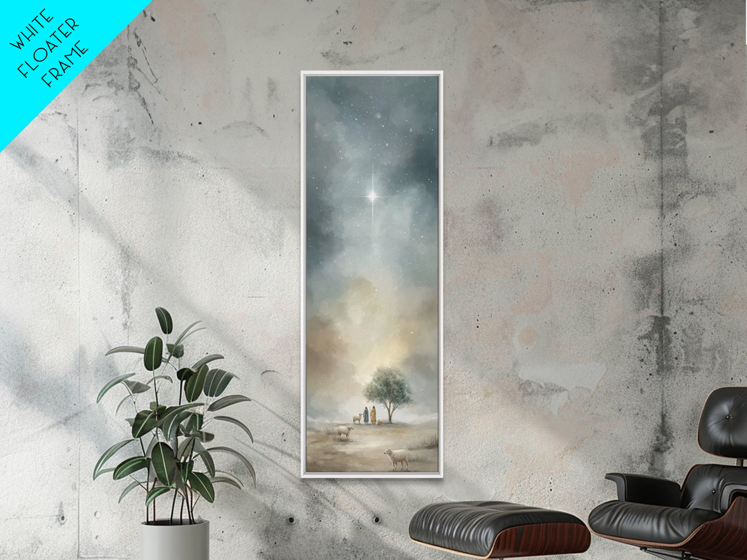 Starry Night Peace – Framed Canvas Print – Tall Narrow Wall Art – Christian Wall Art – Christian Art Canvas – Christmas Art Prints – Subtle
