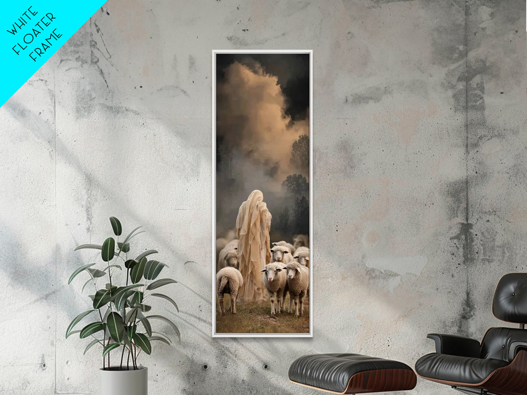 Shepherd’s Nightfall – Framed Canvas Print – Narrow Art – Christian Art Canvas – Jesus Painting – Christian Wall Art – Modern Christian Art