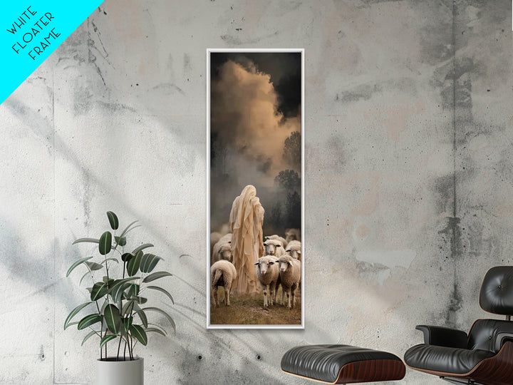 Shepherd’s Nightfall – Framed Canvas Print – Narrow Art – Christian Art Canvas – Jesus Painting – Christian Wall Art – Modern Christian Art