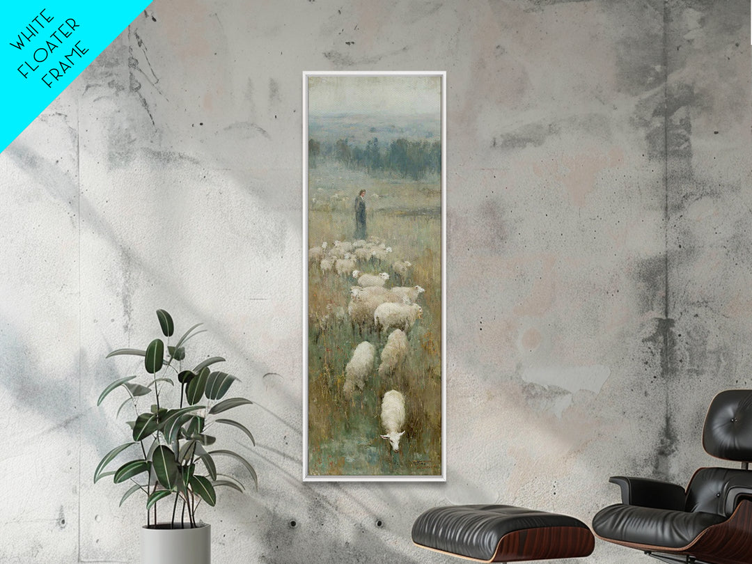 Pastoral Dawn Grace – Framed Canvas Print – Tall Narrow Wall Art – Christian Art Print – Christian Wall Art – Jesus Painting – Moody Christ