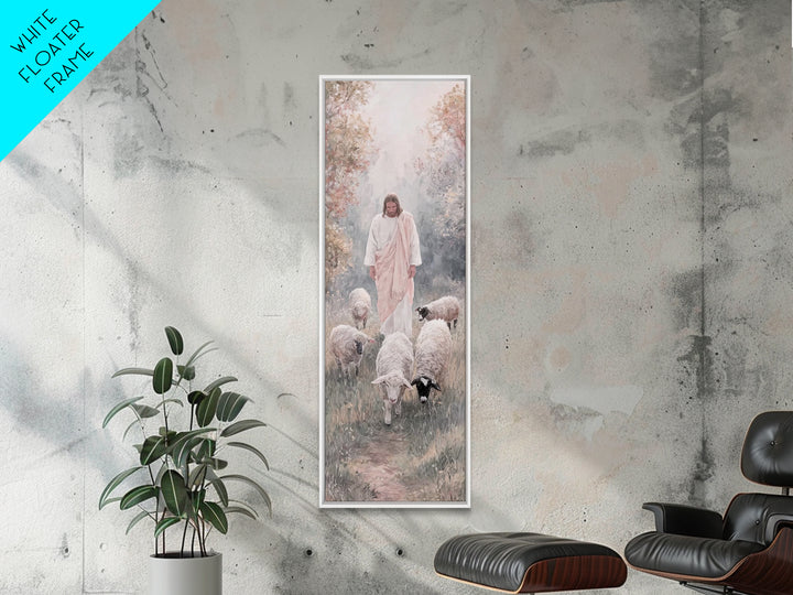 Gentle Shepherd Walk – Framed Canvas Print – Tall Skinny Art Print – Jesus Painting – Christian Art Canvas – Christian Wall Art – Modern Ch