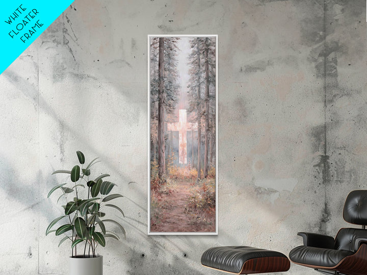 Forest Cross Glow – Framed Canvas Print – Narrow Art – Christian Wall Art – Christian Art Canvas – Christmas Art – Modern Christian Art – C