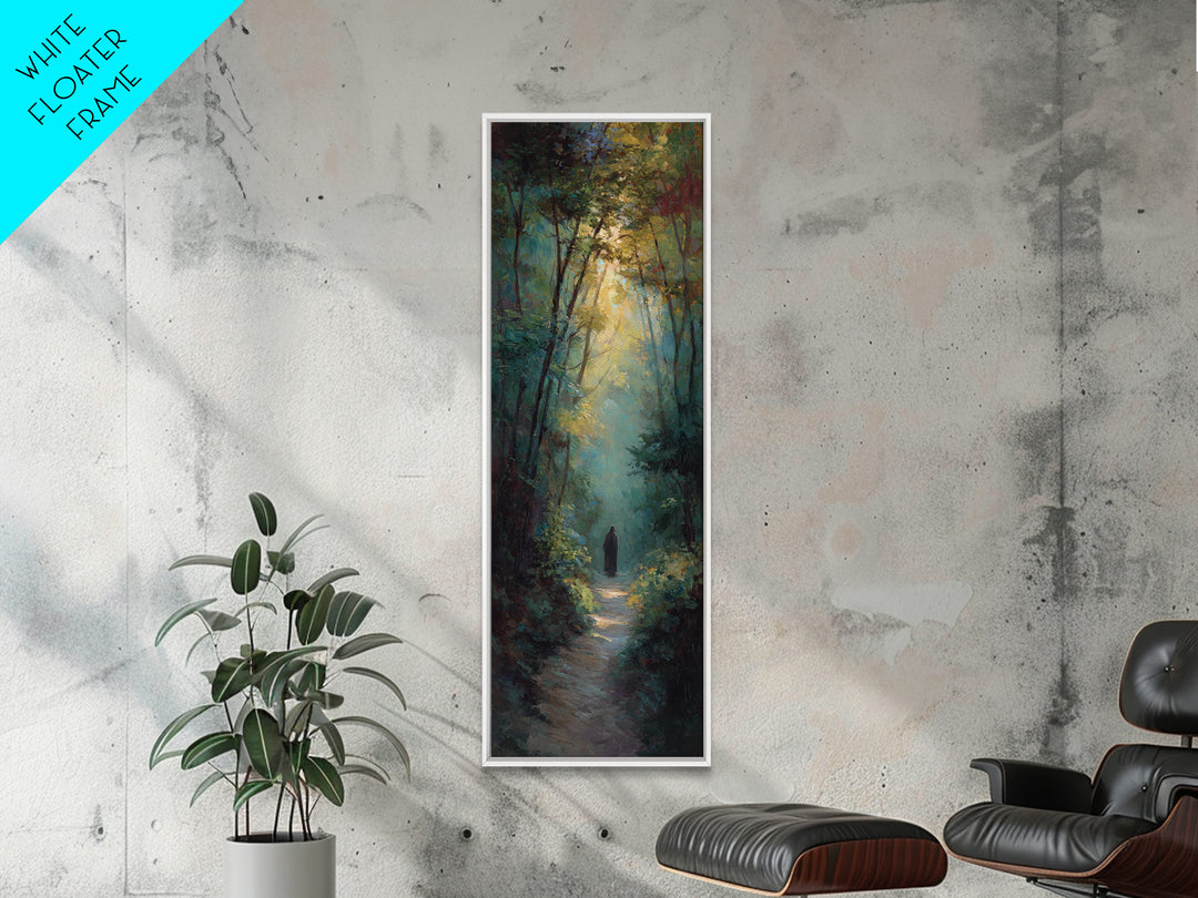 Forest Light Messiah, Framed Canvas Print, Christian Art Canvas, Christian Painting, Tall Narrow Wall Art, Christian Christmas Decor, Moder