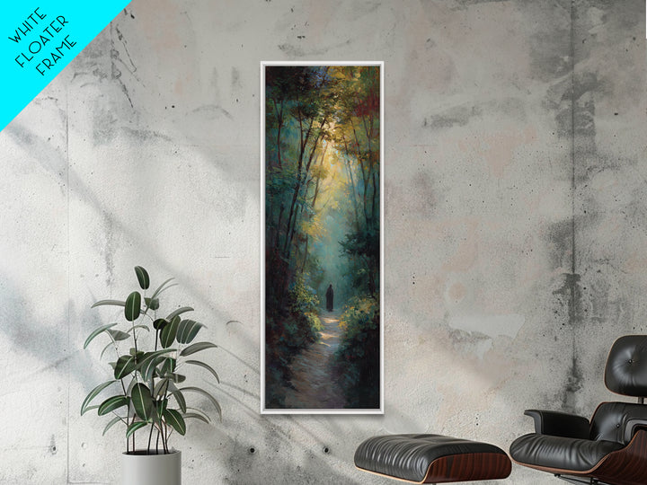 Forest Light Messiah, Framed Canvas Print, Christian Art Canvas, Christian Painting, Tall Narrow Wall Art, Christian Christmas Decor, Moder