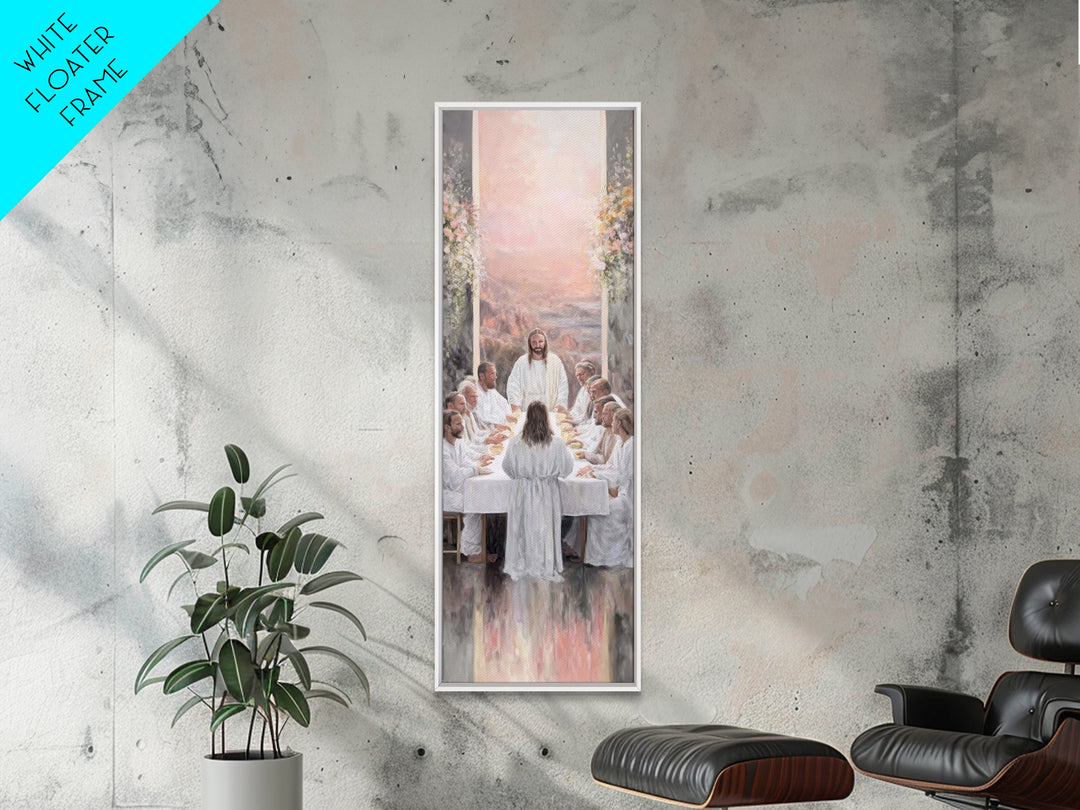 Supper Of Light – Framed Canvas Print – Christian Wall Art – Jesus Painting – Narrow Art – Modern Christian Art – Christian Christmas Art