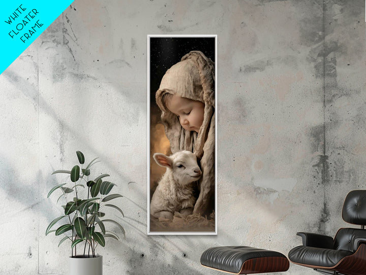 Innocent Trust | Framed Canvas Print | Tall Skinny Art Print | Christian Wall Art | Christian Art Canvas | Christmas Art | Jesus Painting