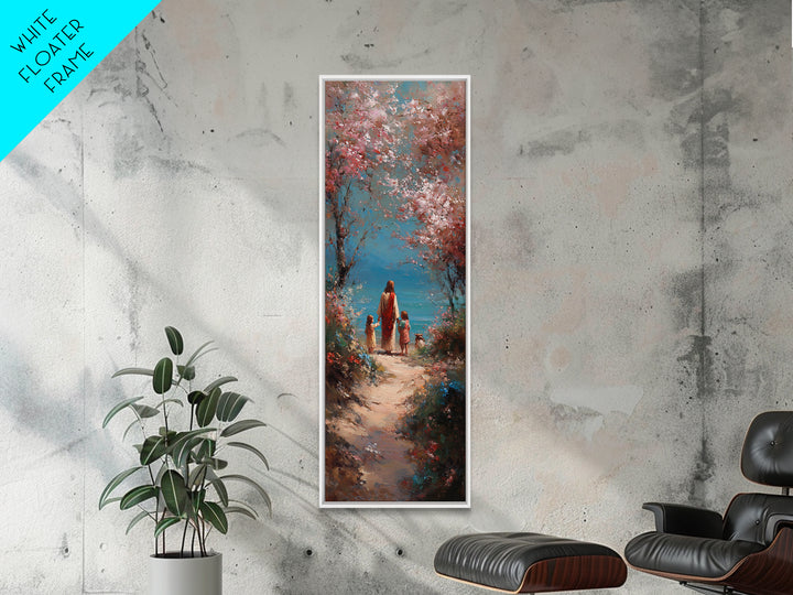 Soft Meadow Journey | Framed Canvas Print | Tall Narrow Wall Art | Christian Art Canvas | Christian Wall Art | Jesus Painting | Christian D