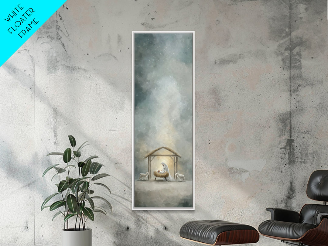 Holy Night Nativity – Framed Canvas Print – Christian Christmas Art – Tall Narrow Wall Art – Christian Art Print – Jesus Painting – Christi
