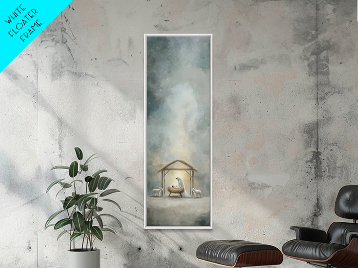 Holy Night Nativity – Framed Canvas Print – Christian Christmas Art – Tall Narrow Wall Art – Christian Art Print – Jesus Painting – Christi