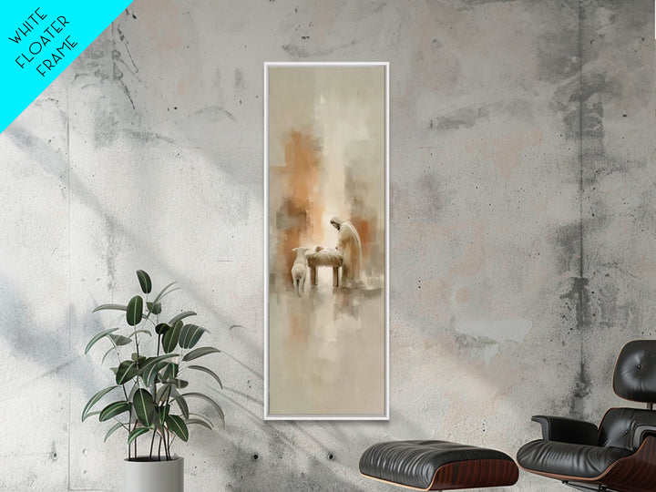 Humble Manger Peace – Framed Canvas Print – Christian Wall Art – Tall Narrow Wall Art – Christian Art Print – Christmas Art – Jesus Paintin