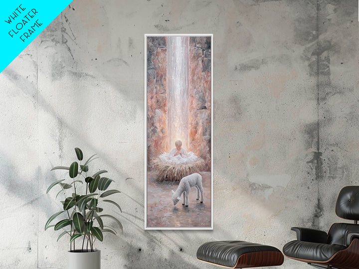 Heavenly Child Light – Framed Canvas Print – Christian Christmas Art – Narrow Art – Jesus Painting – Christian Wall Art – Christmas Canvas