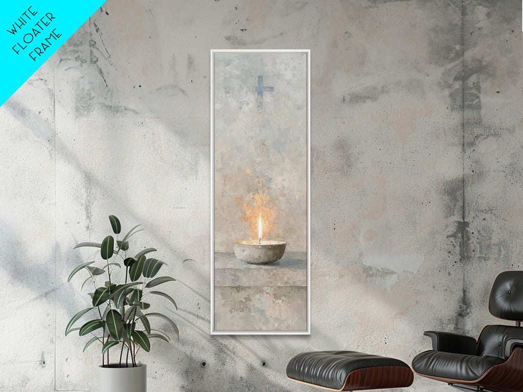 Sanctuary Flame Light – Framed Canvas Print – Christian Christmas Art – Christian Wall Art – Skinny Art – Christian Art Canvas – Christian