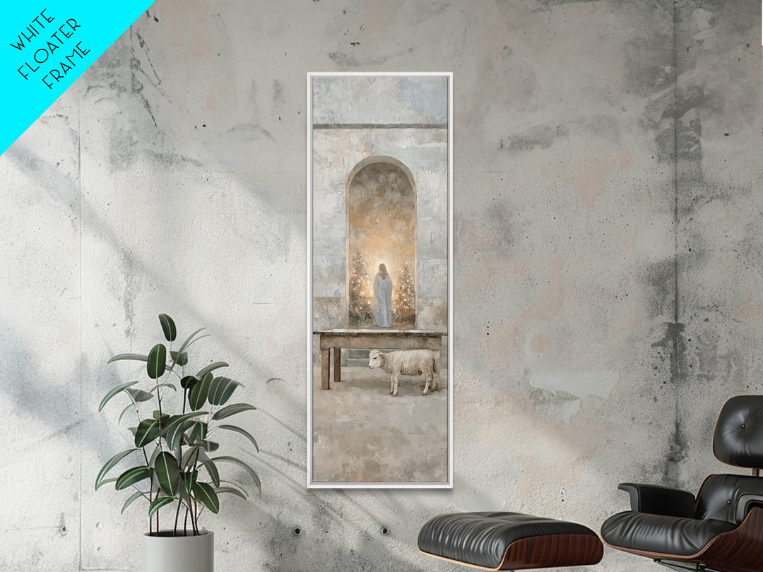 Sacred Hall Nativity – Framed Canvas Print – Christian Art Canvas – Tall Skinny Art Print – Christian Wall Art – Christmas Art – Jesus Pain