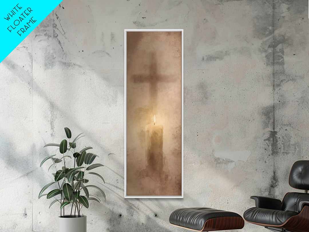 Cross Of Stillness – Framed Canvas Print – Minimalist Christian Art – Narrow Art – Christian Wall Art – Christian Art Canvas – Christian Ch