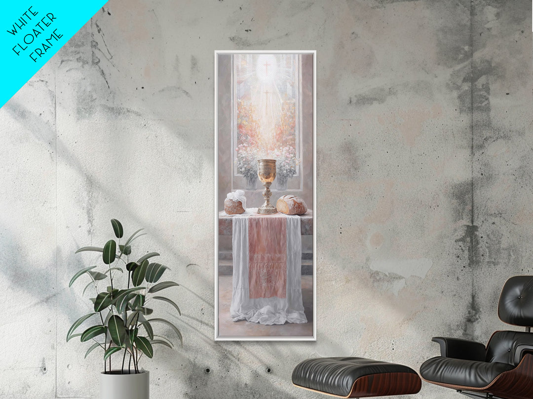 Radiant Communion Blessing - Framed Canvas Print - Tall Skinny Art Print - Christian Wall Art - Christian Art Canvas - Jesus Painting