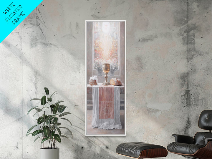 Radiant Communion Blessing - Framed Canvas Print - Tall Skinny Art Print - Christian Wall Art - Christian Art Canvas - Jesus Painting