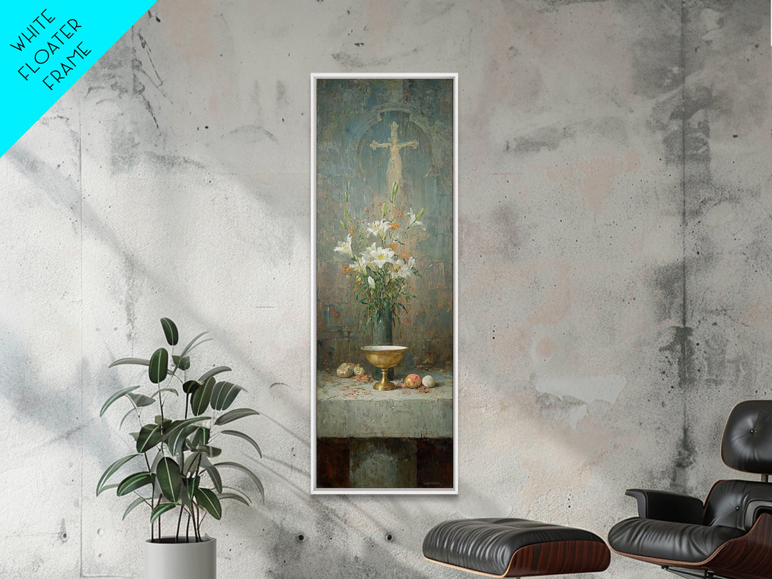 Altar Bloom Reverence - Framed Canvas Print - Tall Skinny Art Print - Christian Wall Art - Christian Art Canvas - Christmas Art