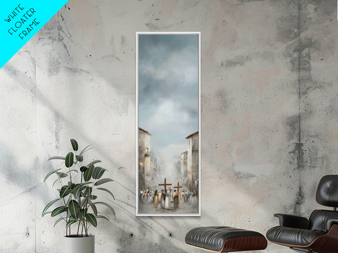 Pilgrims At Dawn – Framed Canvas Print – Narrow Art – Christian Art Work – Christian Christmas Art – Subtle Christian Art