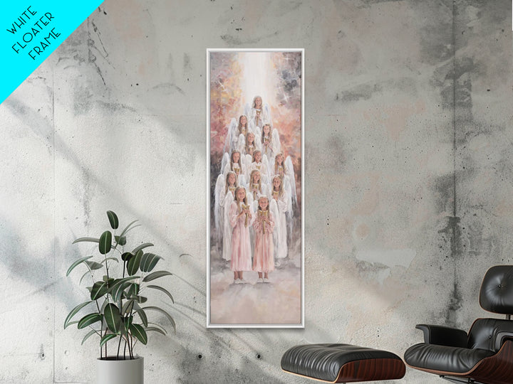 Stairway Of Angels – Framed Canvas Print – Skinny Art – Christian Art Print – White Christmas Art – Christian Decor For Home