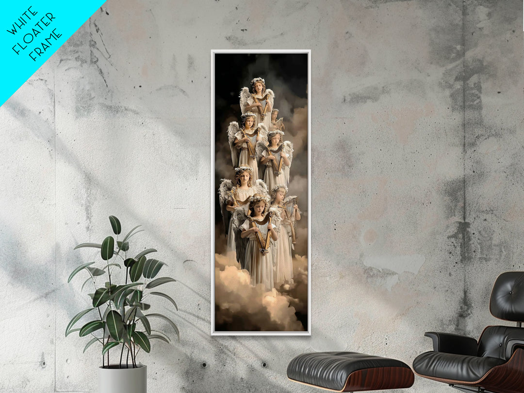 Heaven’s Harp Choir – Framed Canvas Print – Tall Narrow Wall Art – Christian Wall Art – Christian Art Canvas – Christmas Art Prints