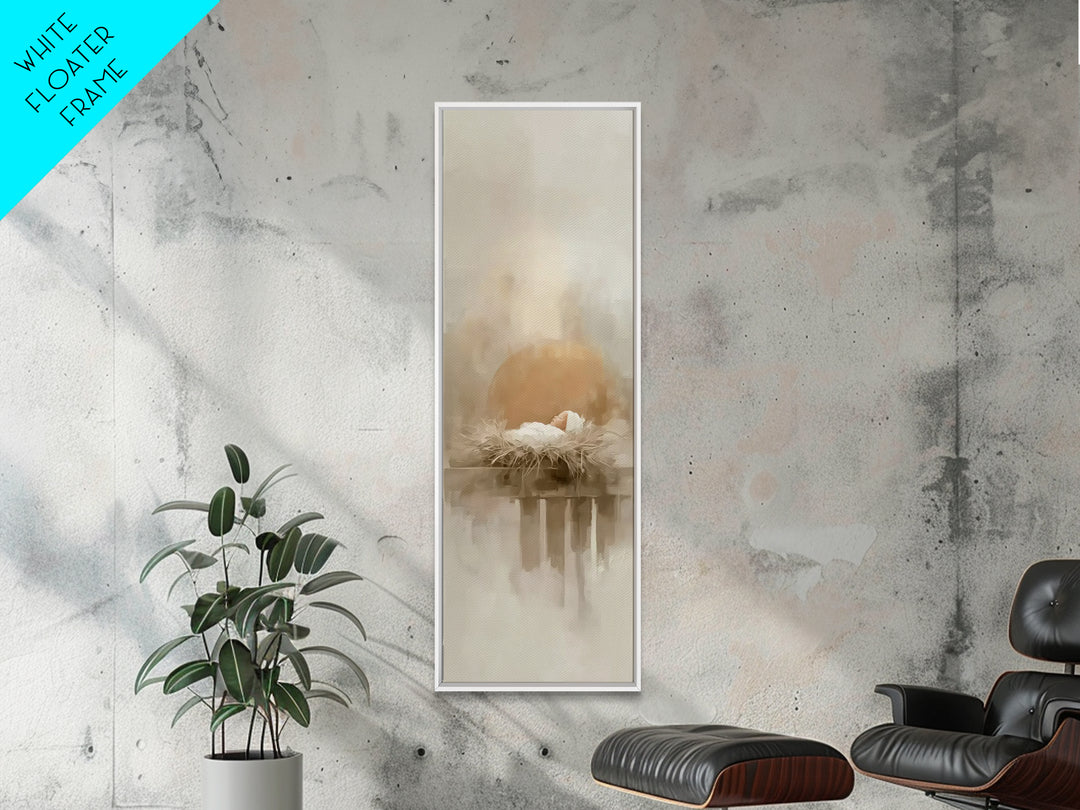 Gentle Manger Peace – Framed Canvas Print – Christmas Wall Art – Christian Art – Christian Art Canvas – Tall Skinny Art Print – Christmas A