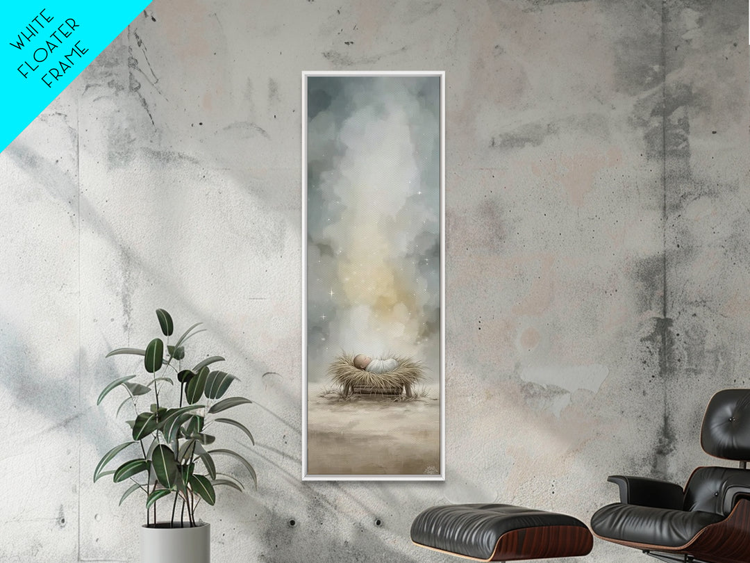 Celestial Nativity – Framed Canvas Print – Christmas Art Prints – Christian Art Canvas – Christian Wall Art – Narrow Art – Christian Christ