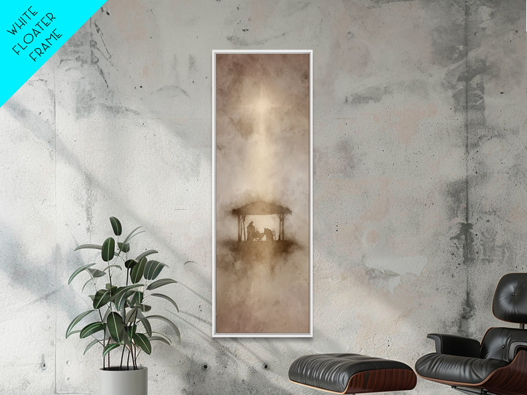 The Holy Shelter – Framed Canvas Print – Christian Wall Art – Christian Art Canvas – Christmas Art – Narrow Art – Christian Christmas Art