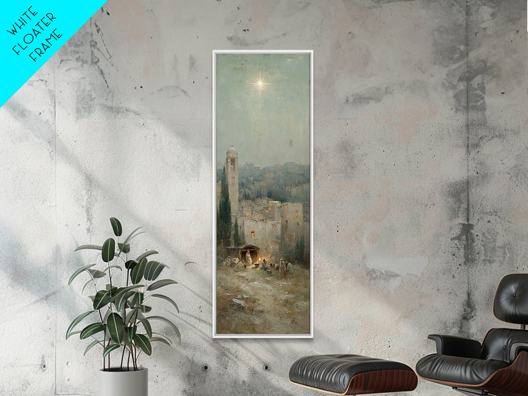 Manger Promise – Framed Canvas Print – Christian Wall Art – Christmas Art – Christian Art Canvas – Tall Narrow Wall Art – Christian Christm