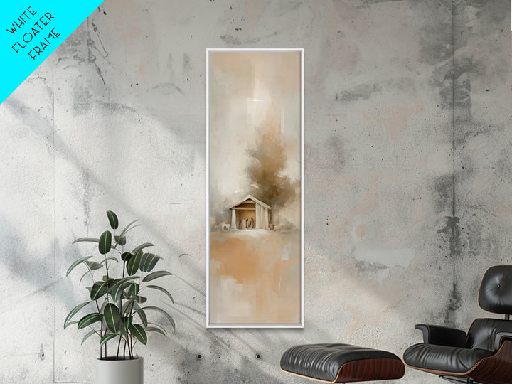 Humble Manger – Framed Canvas Print – Christian Wall Art – Christian Art – Christmas Art – Narrow Art – Christian Art Canvas