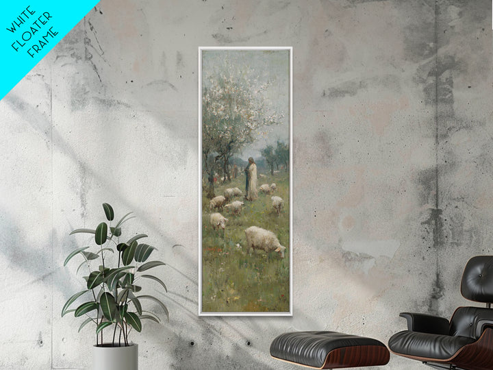 Peaceful Shepherd Path – Framed Canvas Print – Tall Narrow Wall Art – Christian Wall Art – Jesus Painting – Christian Art Canvas