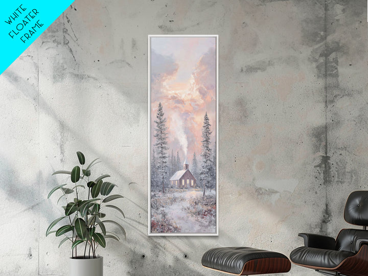 Frosted Dawn Chapel – Framed Canvas Print – Christian Art – Christian Wall Art – Tall Skinny Art Print – Christmas Art – Christian Art Canv