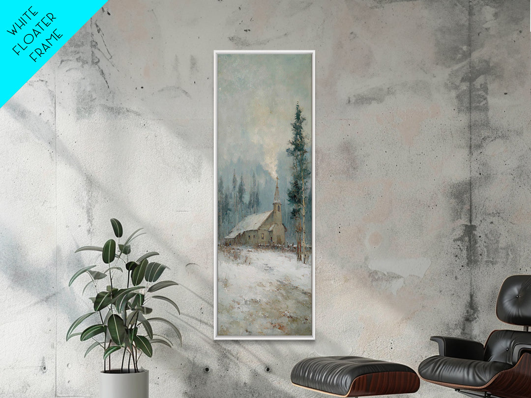 Winter Chapel Grace – Framed Canvas Print – Tall Narrow Wall Art – Christian Wall Art – Christmas Art – Vintage Christian Art – Christian G