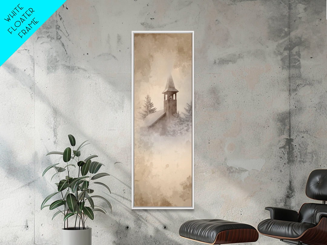 Silent Bell Tower, Framed Canvas Print, Skinny Art, Christian Art Canvas, Christian Christmas Art, Christian Wall Art, Christmas Decor