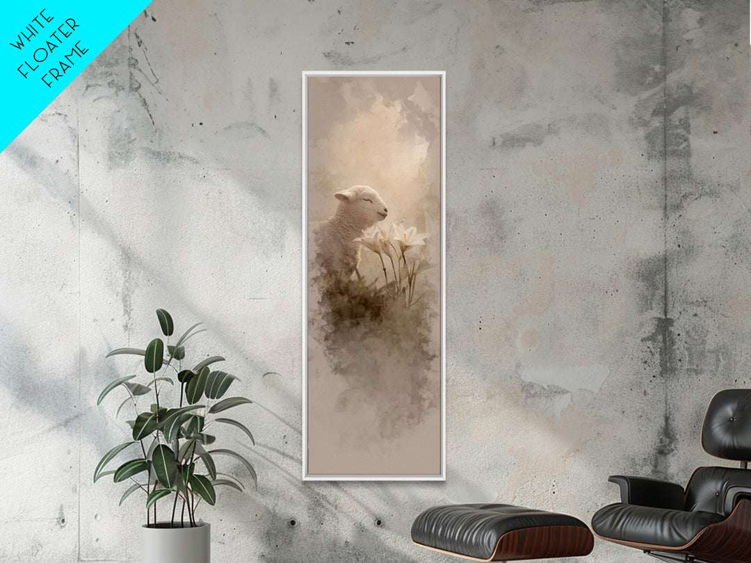 Blooming Lamb Hope – Framed Canvas Print – Christian Painting – Christian Wall Art – Tall Narrow Wall Art – Christian Art Canvas – Faith Ar