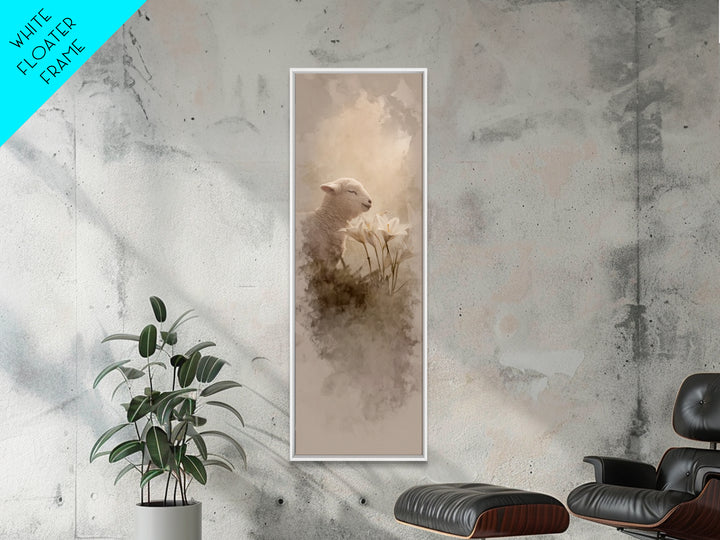 Blooming Lamb Hope – Framed Canvas Print – Christian Painting – Christian Wall Art – Tall Narrow Wall Art – Christian Art Canvas – Faith Ar