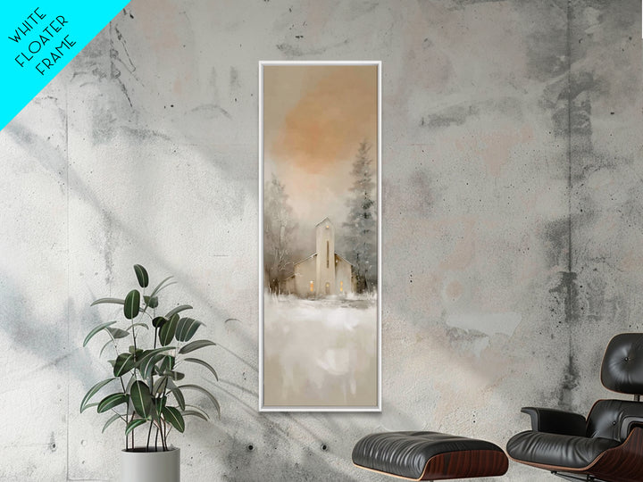 Evening Chapel Calm, Framed Canvas Print, Skinny Art, Christian Wall Art, Christian Christmas Art, Christmas Art Work, Framed Christian Art