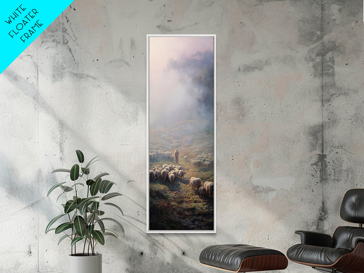 Morning Shepherd Light – Framed Canvas Print – Christian Art Canvas – Christian Wall Art – Christmas Art – Tall Narrow Wall Art – Christian
