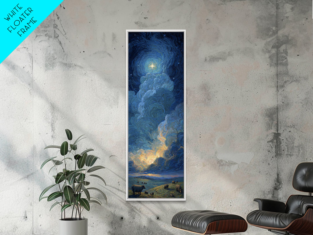 Holy Night Sky – Framed Canvas Print – Christian Wall Art – Modern Christian Art – Christian Art Canvas – Narrow Art – Christian Christmas