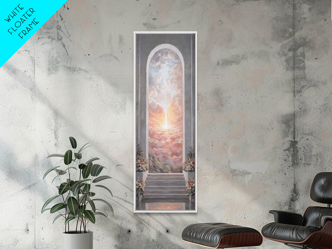 Heaven’s Rose Dawn – Framed Canvas Print – Christian Wall Art – Christian Art Canvas – Modern Christian Art – Narrow Art – Christian Painti