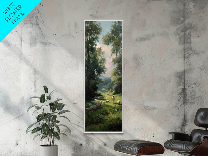 Morning Shepherd Peace – Framed Canvas Print – Christian Art Print – Modern Christian Art – Tall Narrow Wall Art – Jesus Canvas Art