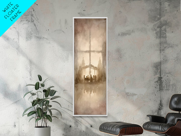 Nativity Dawn Glow | Framed Canvas Print | Christian Christmas Art | Christmas Wall Art | Skinny Art | Christian Art Work | Christmas Art P