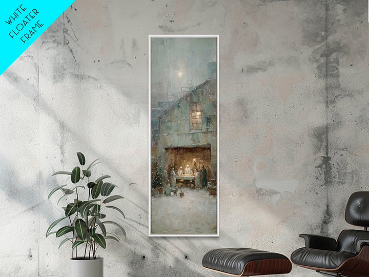 Humble Stable Night – Framed Canvas Print – Christmas Wall Art – Christian Art Canvas – Tall Skinny Art Print – Vintage Christmas Art