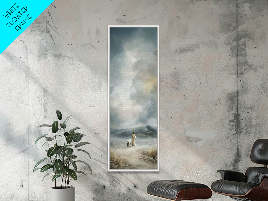 Winter Shepherd Calm, Framed Canvas Print, Narrow Art, Christian Art Canvas, Jesus Wall Art, Christian Christmas Decor, Subtle Christian Ar